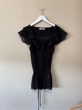 Romy Black Ruffle Sleeve Sheer Top